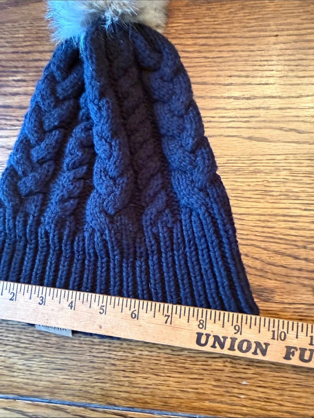 Pendleton Cable Knit Beanie Faux Fur Pom lambs Wool Blend Black